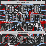 Custom Black Red Light Blue-White Dynamic Geometric Shard Bomber Full-Snap Varsity Letterman Hoodie Jacket