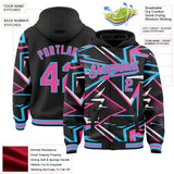 Custom Black Pink-Sky Blue Dynamic Geometric Shard Bomber Full-Snap Varsity Letterman Hoodie Jacket