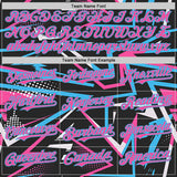 Custom Black Pink-Sky Blue Dynamic Geometric Shard Bomber Full-Snap Varsity Letterman Hoodie Jacket