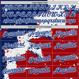 Custom Royal Red-White Torn Paper Style Paint Splatter Bomber Full-Snap Varsity Letterman Hoodie Jacket