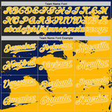 Custom Black Gold Royal-White Torn Paper Style Paint Splatter Bomber Full-Snap Varsity Letterman Hoodie Jacket