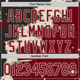 Custom Black Crimson-Cream Torn Paper Style Paint Splatter Bomber Full-Snap Varsity Letterman Hoodie Jacket
