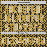 Custom Black Old Gold-White Geometric Arrow Bomber Full-Snap Varsity Letterman Hoodie Jacket