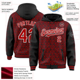 Custom Black Red-White Geometric Arrow Bomber Full-Snap Varsity Letterman Hoodie Jacket