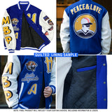 Custom Royal-White Geometric Arrow Bomber Full-Snap Varsity Letterman Hoodie Jacket