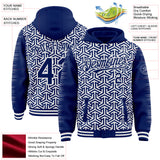 Custom Royal-White Geometric Arrow Bomber Full-Snap Varsity Letterman Hoodie Jacket