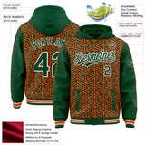 Custom Kelly Green Orange-White Geometric Arrow Bomber Full-Snap Varsity Letterman Hoodie Jacket
