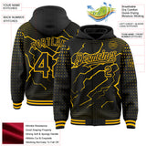 Custom Black-Gold Lightning Polka Dot 3D Pattern Bomber Full-Snap Varsity Letterman Hoodie Jacket
