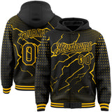 Custom Black-Gold Lightning Polka Dot 3D Pattern Bomber Full-Snap Varsity Letterman Hoodie Jacket