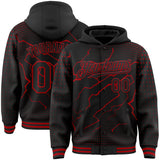 Custom Black-Red Lightning Polka Dot 3D Pattern Bomber Full-Snap Varsity Letterman Hoodie Jacket