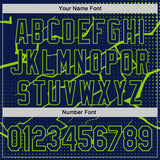 Custom Navy-Neon Green Lightning Polka Dot 3D Pattern Bomber Full-Snap Varsity Letterman Hoodie Jacket