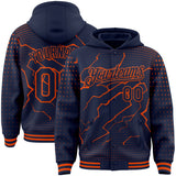 Custom Navy-Orange Lightning Polka Dot 3D Pattern Bomber Full-Snap Varsity Letterman Hoodie Jacket