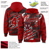 Custom Red Black-White Tiger Claw Scratch Brush Stroke Bomber Full-Snap Varsity Letterman Hoodie Jacket
