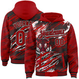 Custom Red Black-White Tiger Claw Scratch Brush Stroke Bomber Full-Snap Varsity Letterman Hoodie Jacket