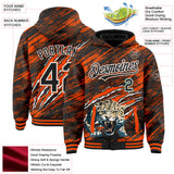 Custom Black Orange-White Leopard Claw Scratch Brush Stroke Bomber Full-Snap Varsity Letterman Hoodie Jacket