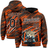 Custom Black Orange-White Leopard Claw Scratch Brush Stroke Bomber Full-Snap Varsity Letterman Hoodie Jacket