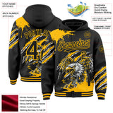 Custom Black-Gold Eagle Claw Scratch Splatter Bomber Full-Snap Varsity Letterman Hoodie Jacket