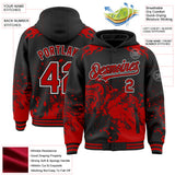 Custom Black Red-White Gorilla Flame Splatter Bomber Full-Snap Varsity Letterman Hoodie Jacket