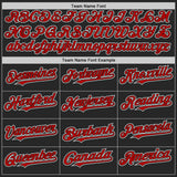 Custom Black Red-White Gorilla Flame Splatter Bomber Full-Snap Varsity Letterman Hoodie Jacket