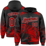 Custom Black Red-White Gorilla Flame Splatter Bomber Full-Snap Varsity Letterman Hoodie Jacket