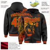 Custom Black Orange-Gold Lion Halftone Dot Bomber Full-Snap Varsity Letterman Hoodie Jacket