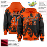 Custom Black Orange-White Lion Flame Splatter Bomber Full-Snap Varsity Letterman Hoodie Jacket