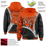 Custom Black Orange-White Tiger Bomber Full-Snap Varsity Letterman Hoodie Jacket