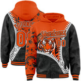 Custom Black Orange-White Tiger Bomber Full-Snap Varsity Letterman Hoodie Jacket