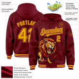 Custom Crimson-Gold Lion Leopard Print Bomber Full-Snap Varsity Letterman Hoodie Jacket