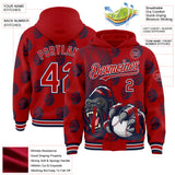Custom Red Navy-White Gorilla Bomber Full-Snap Varsity Letterman Hoodie Jacket