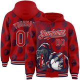 Custom Red Navy-White Gorilla Bomber Full-Snap Varsity Letterman Hoodie Jacket