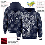 Custom Navy Gray-White Tiger Stripe Print Bomber Full-Snap Varsity Letterman Hoodie Jacket