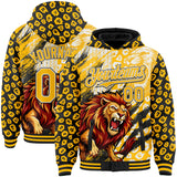 Custom Black Gold-White Loin Claw Scratch Leopard Print Bomber Full-Snap Varsity Letterman Hoodie Jacket