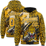 Custom Black Gold-White Leopard Claw Scratch Leopard Print Bomber Full-Snap Varsity Letterman Hoodie Jacket