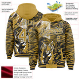 Custom Old Gold Black-White Tiger Stripe Print Bomber Full-Snap Varsity Letterman Hoodie Jacket