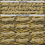 Custom Old Gold Black-White Tiger Stripe Print Bomber Full-Snap Varsity Letterman Hoodie Jacket
