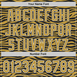 Custom Old Gold Black-White Tiger Stripe Print Bomber Full-Snap Varsity Letterman Hoodie Jacket