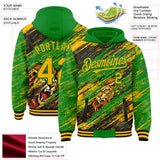 Custom Grass Green Gold-Black Lion Scratch Brush Stroke Bomber Full-Snap Varsity Letterman Hoodie Jacket