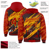 Custom Red Black-Gold Gorilla Scratch Brush Stroke Bomber Full-Snap Varsity Letterman Hoodie Jacket