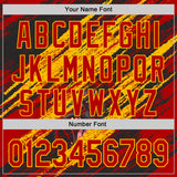 Custom Red Black-Gold Gorilla Scratch Brush Stroke Bomber Full-Snap Varsity Letterman Hoodie Jacket