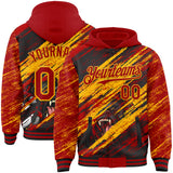 Custom Red Black-Gold Gorilla Scratch Brush Stroke Bomber Full-Snap Varsity Letterman Hoodie Jacket