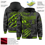 Custom Black-Neon Green Alligator Claw Scratch Bomber Full-Snap Varsity Letterman Hoodie Jacket