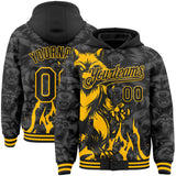 Custom Black-Gold Raccoon Bomber Full-Snap Varsity Letterman Hoodie Jacket