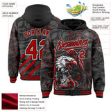 Custom Black Red Gray-White Eagle Lightning Claw Scratch Bomber Full-Snap Varsity Letterman Hoodie Jacket