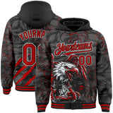 Custom Black Red Gray-White Eagle Lightning Claw Scratch Bomber Full-Snap Varsity Letterman Hoodie Jacket