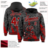 Custom Black Red Gray-White Hornet Scratch Bomber Full-Snap Varsity Letterman Hoodie Jacket
