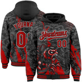 Custom Black Red Gray-White Hornet Scratch Bomber Full-Snap Varsity Letterman Hoodie Jacket