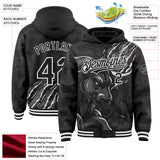Custom Black Gray-White Bull Scratch Bomber Full-Snap Varsity Letterman Hoodie Jacket