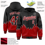 Custom Black Red-White Fire Flame Bomber Full-Snap Varsity Letterman Hoodie Jacket