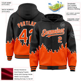Custom Black Orange-White Fire Flame Bomber Full-Snap Varsity Letterman Hoodie Jacket